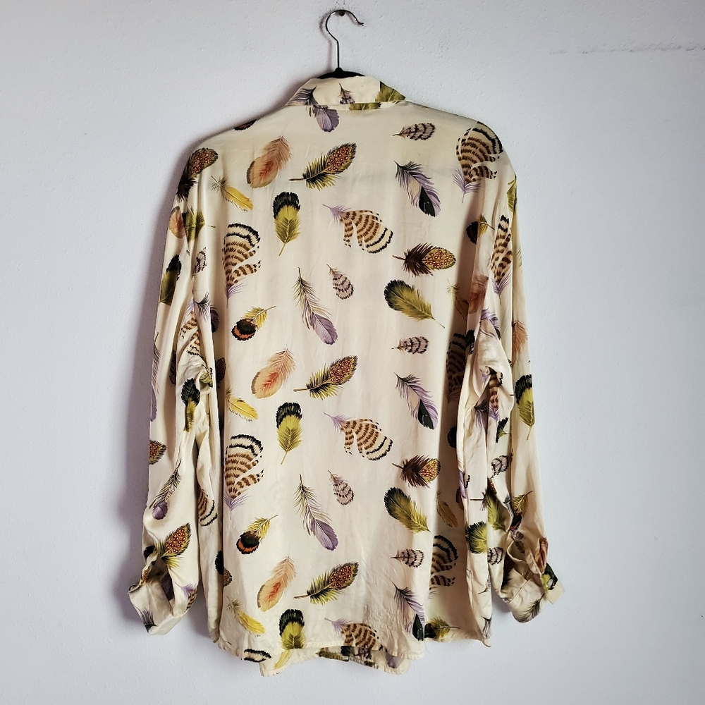 Corey B 100% Silk Button Down Women's 2x Cream Fe… - image 2